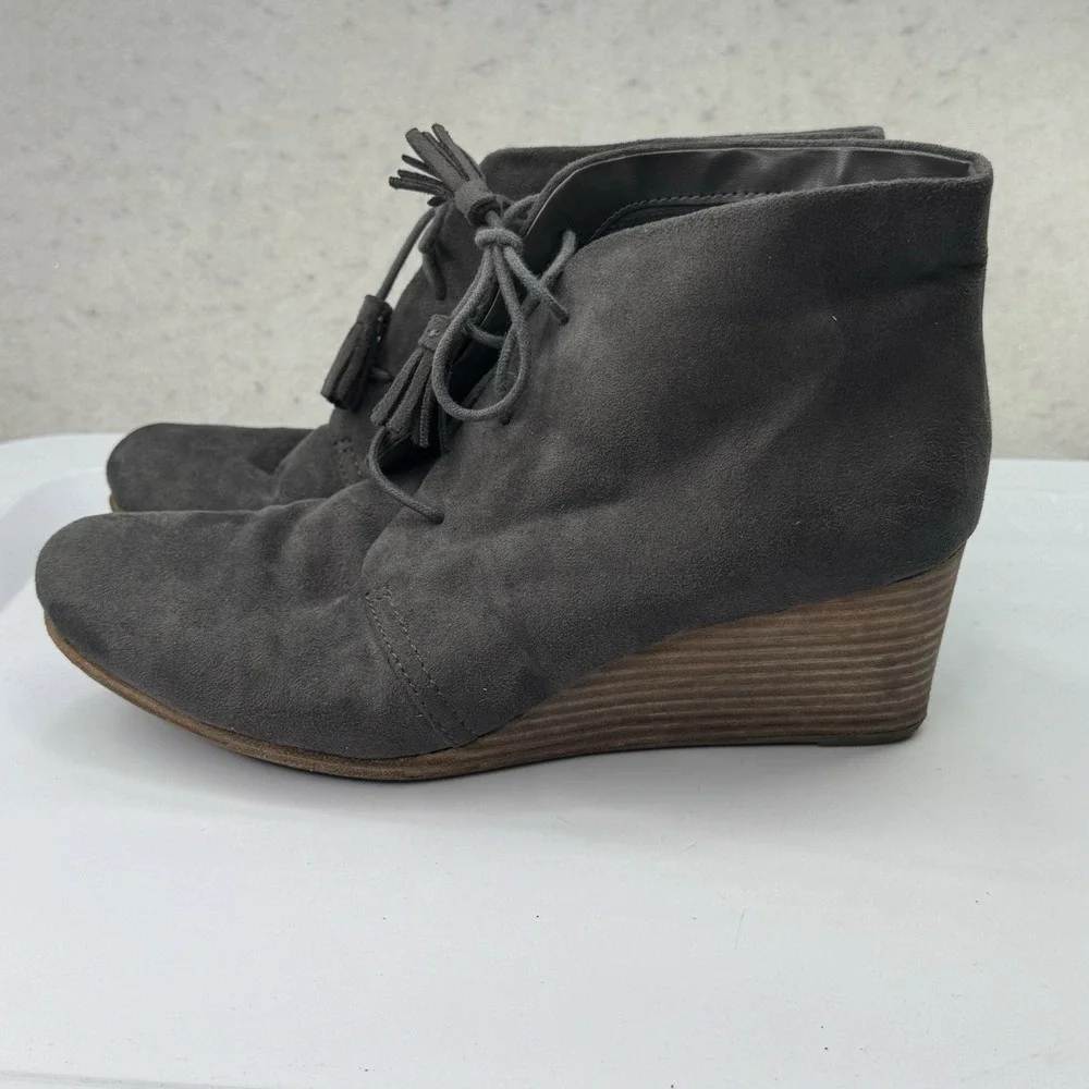Dr Scholls Dakota Womens 11 Wedge Ankle Bootie‎ Dark Grey Microfiber Cute